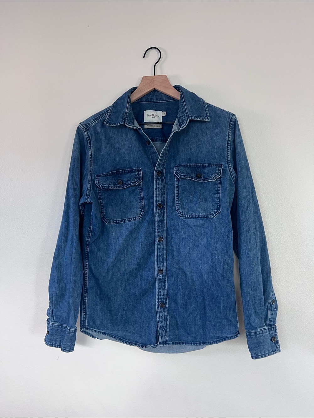 Mens Dark Blue Denim Button-Down Shirt - Small